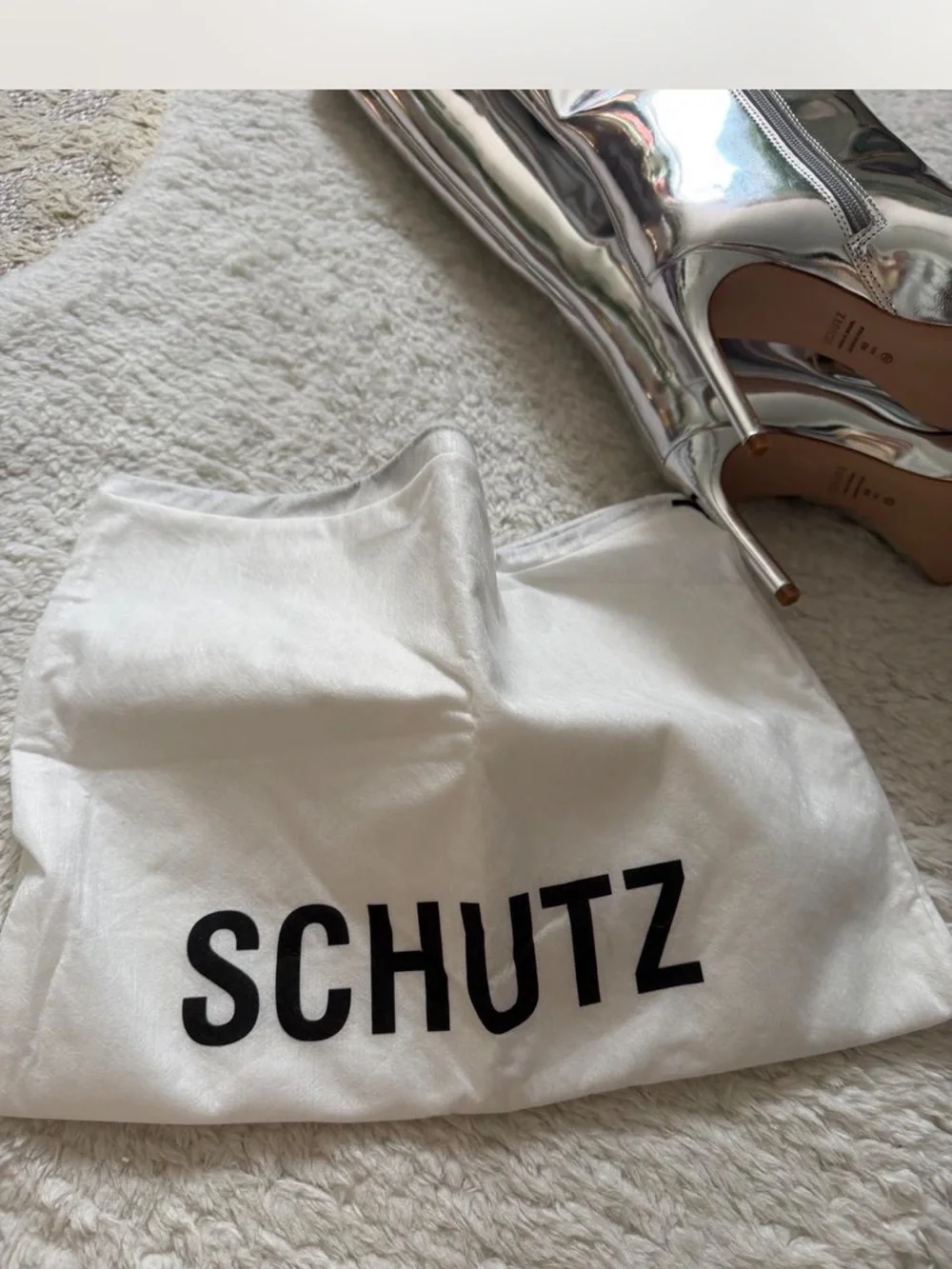 SCHUTZ Silver Metallic Over-the-Knee Pointed Stiletto Boots